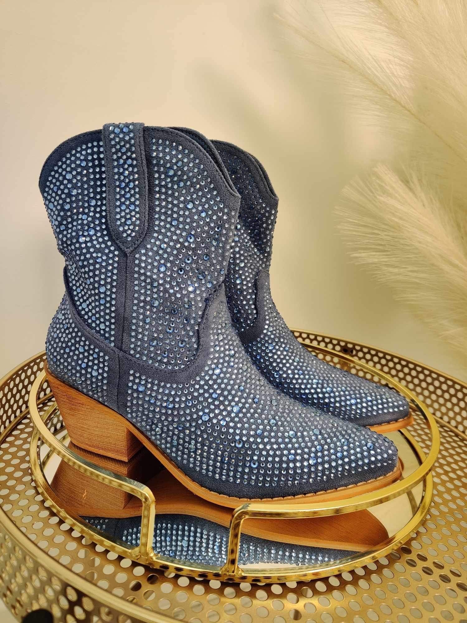 Blue rhinestone clearance boots