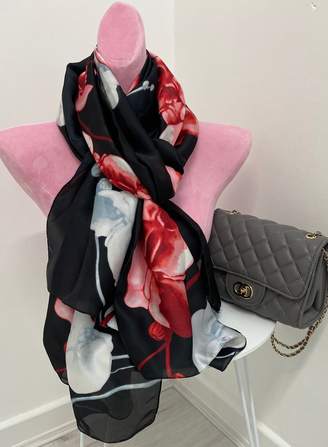 Silk Orchid Scarf - Black/Pink