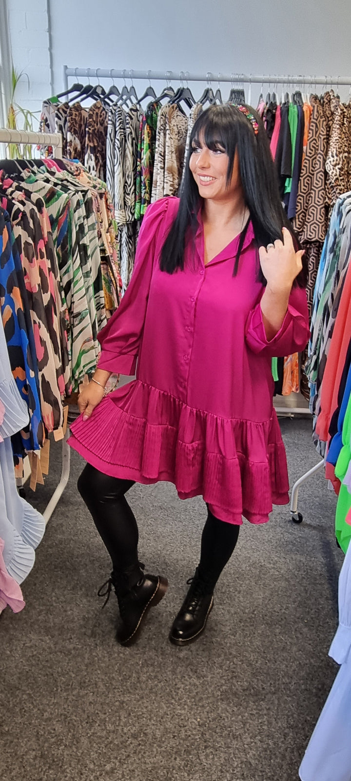 Serena Double Frill Blouse - Fuschia