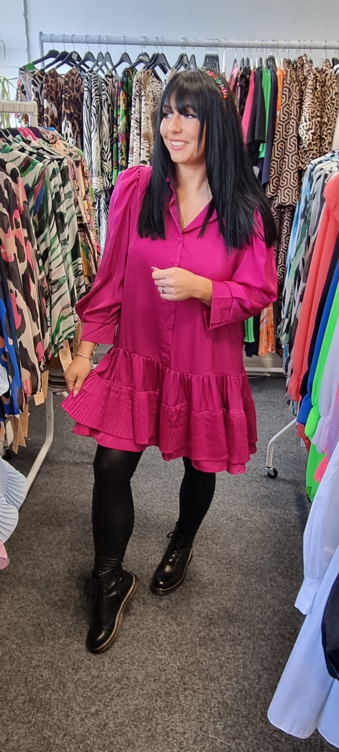 Serena Double Frill Blouse - Fuschia