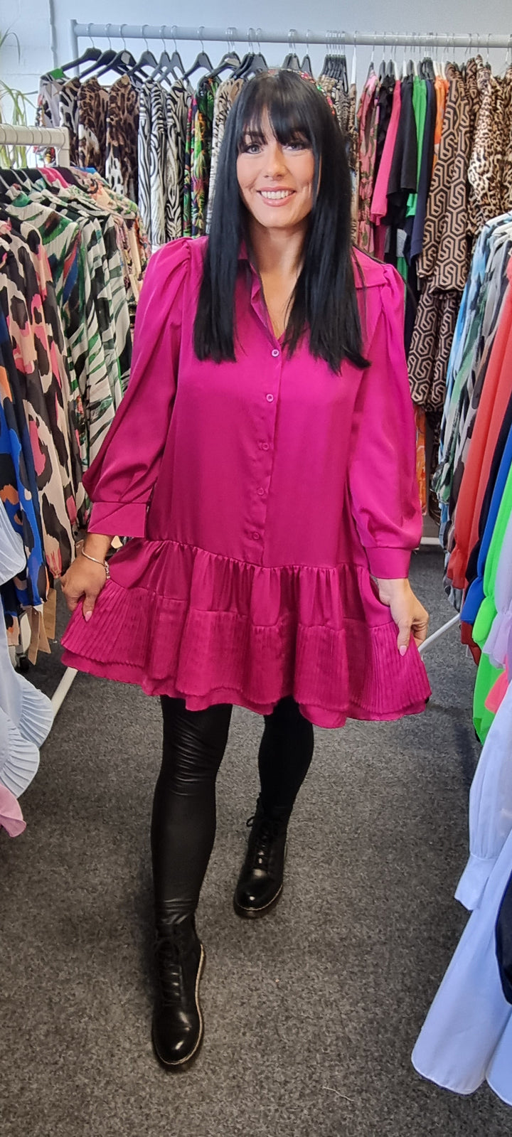 Serena Double Frill Blouse - Fuschia