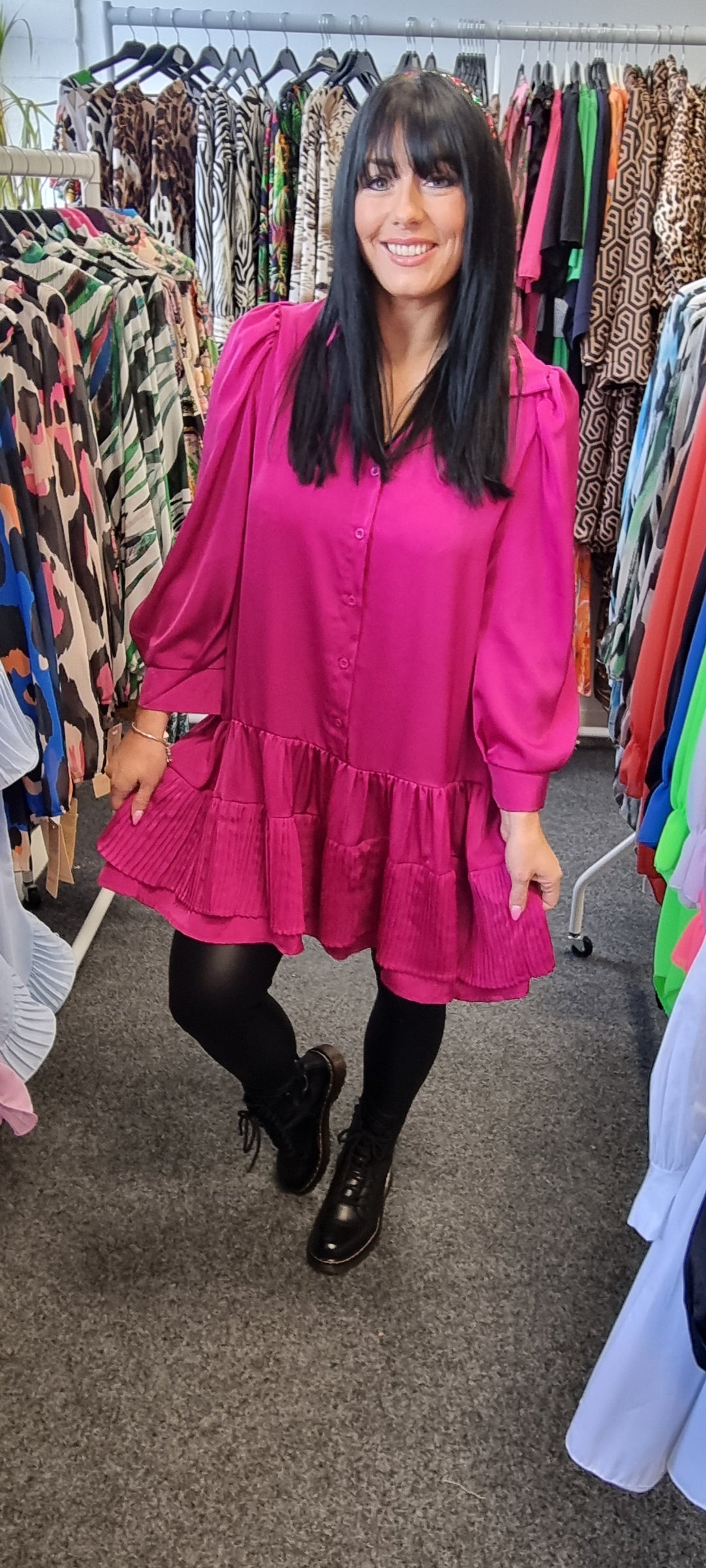 Serena Double Frill Blouse - Fuschia