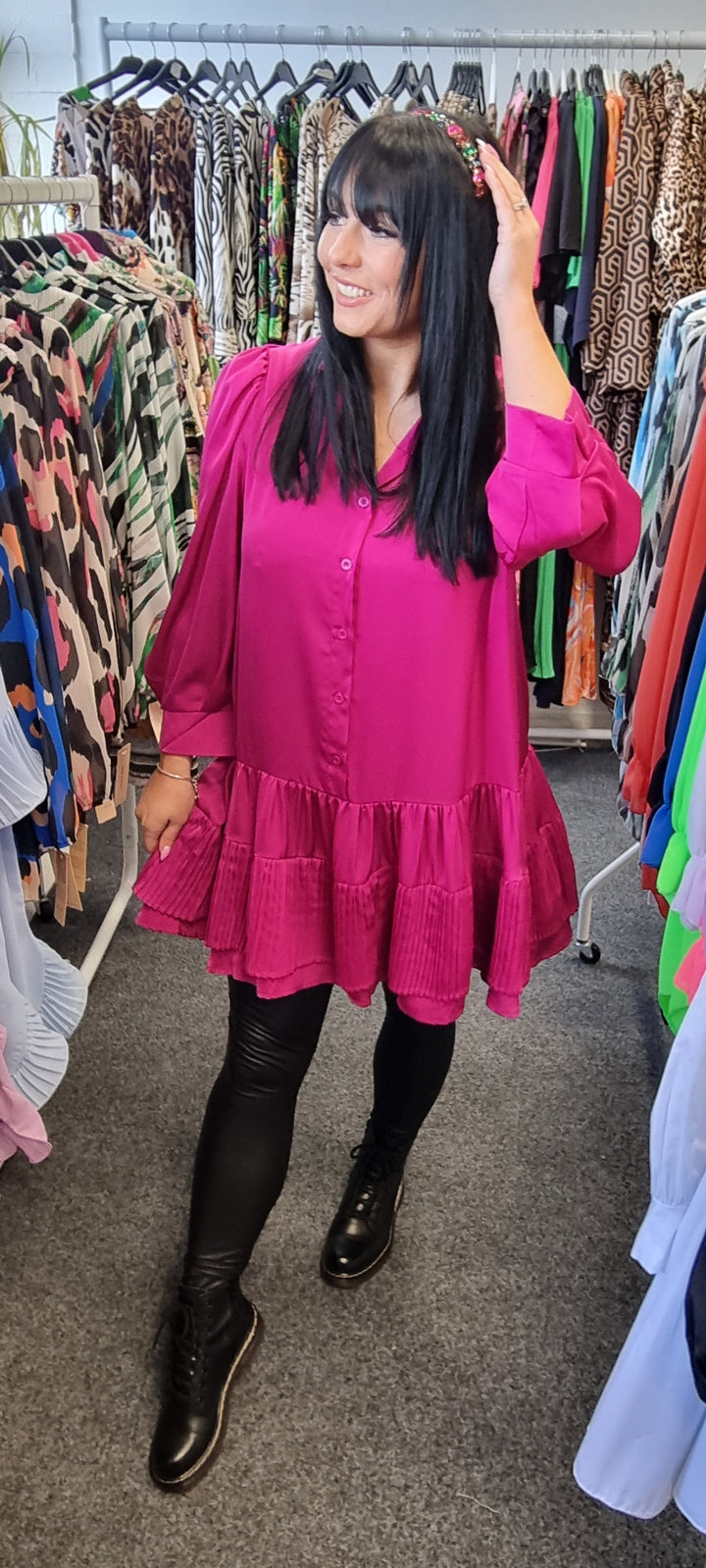 Serena Double Frill Blouse - Fuschia