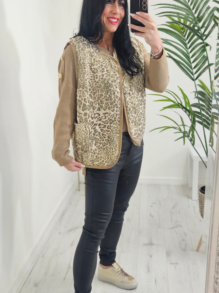 Alexa Quilted Waistcoat - Leopard Print ( Choose your colour )