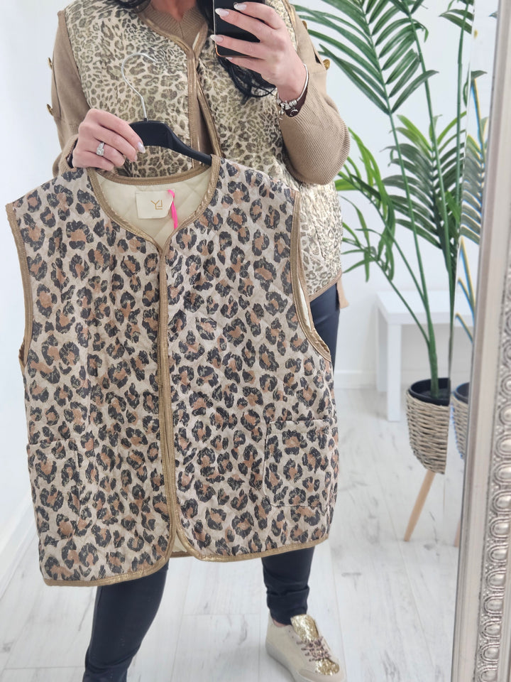 Alexa Quilted Waistcoat - Leopard Print ( Choose your colour )