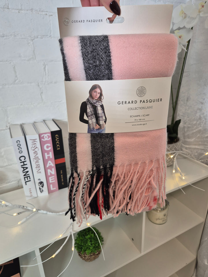 Cashmere Fringed Brushed Scarf - Pink/Black