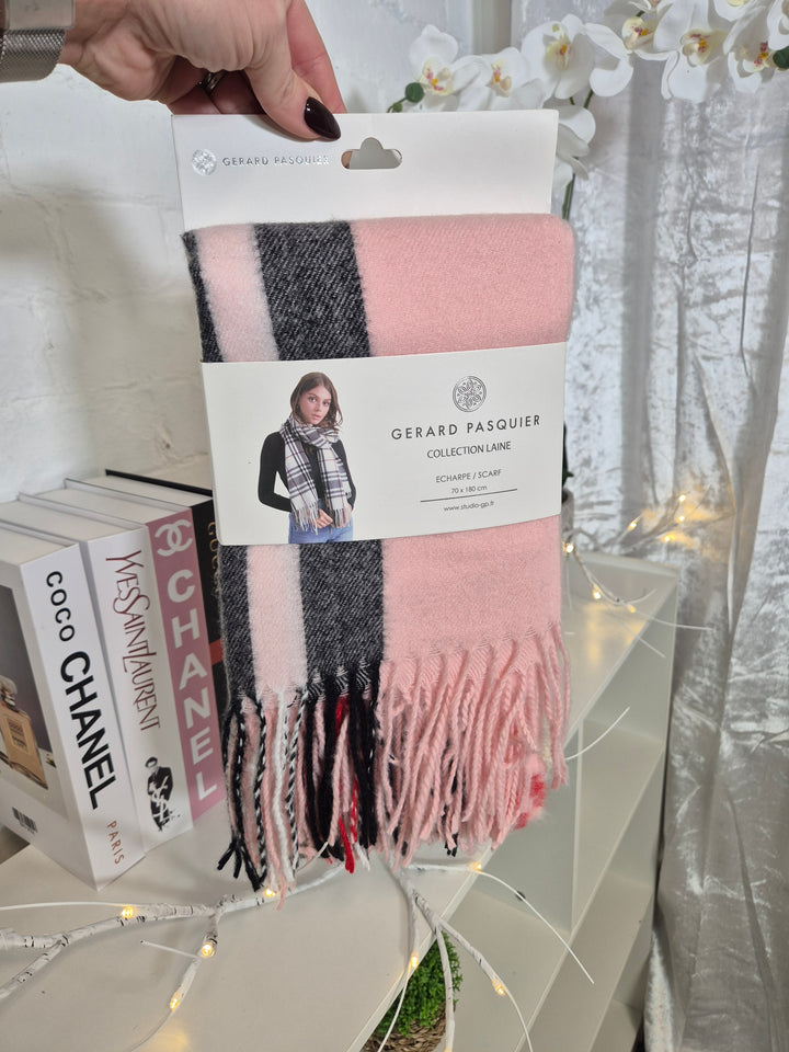 Cashmere Fringed Brushed Scarf - Pink/Black