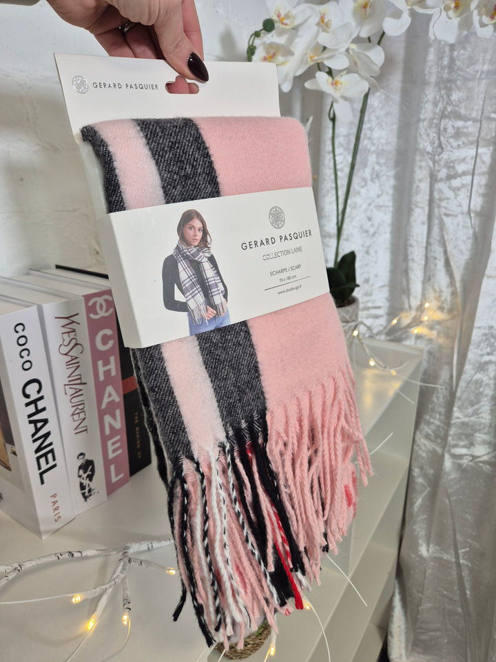 Cashmere Fringed Brushed Scarf - Pink/Black