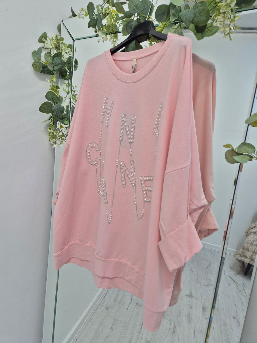 Coco Pearl & Crystal Sweatshirt - Pink (Oversized)