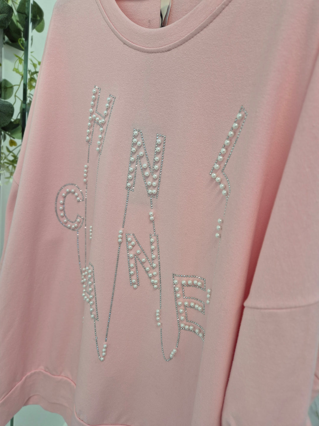 Coco Pearl & Crystal Sweatshirt - Pink (Oversized)