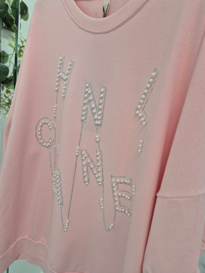 Coco Pearl & Crystal Sweatshirt - Pink (Oversized)