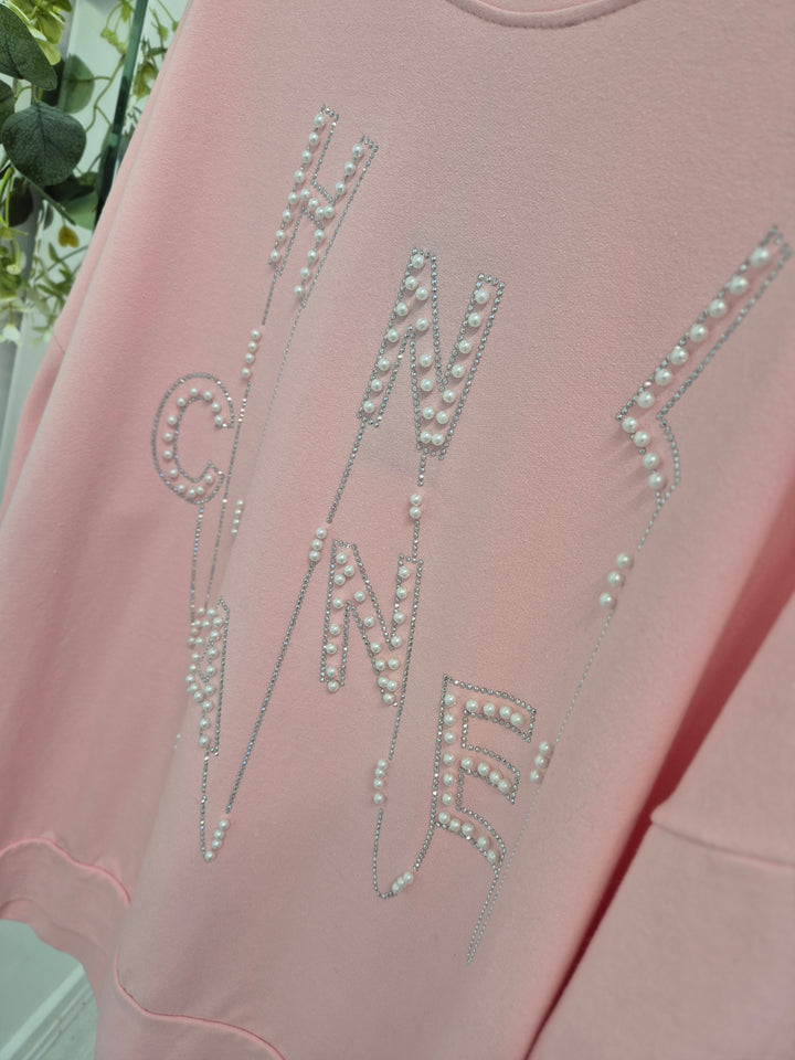 Coco Pearl & Crystal Sweatshirt - Pink (Oversized)