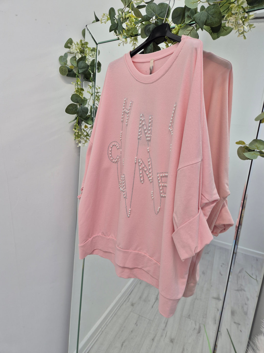 Coco Pearl & Crystal Sweatshirt - Pink (Oversized)