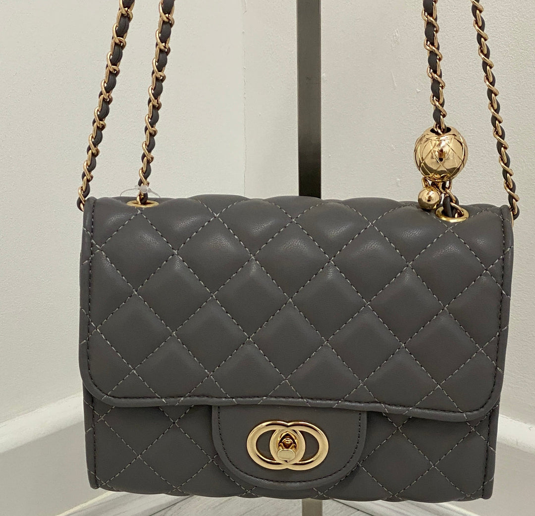 Coco Quilted Clasp Bag - Grey ( Small )