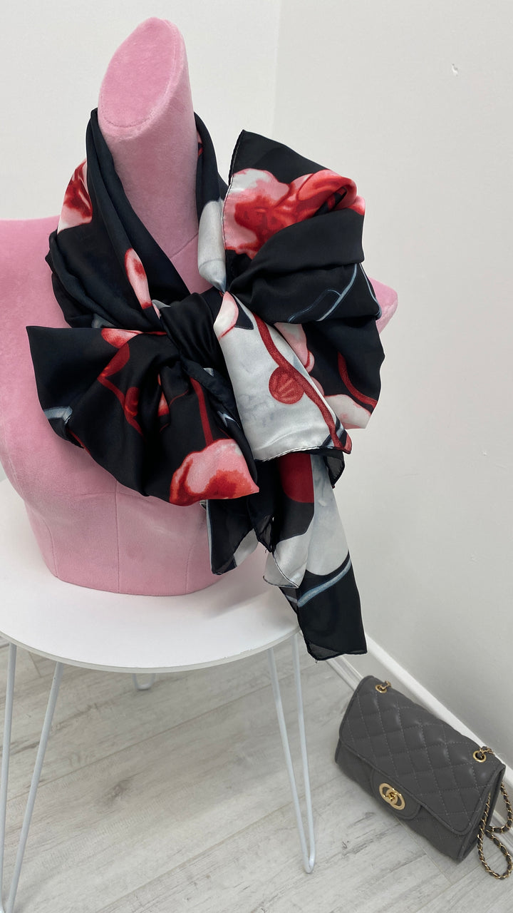 Silk Orchid Scarf - Black/Pink