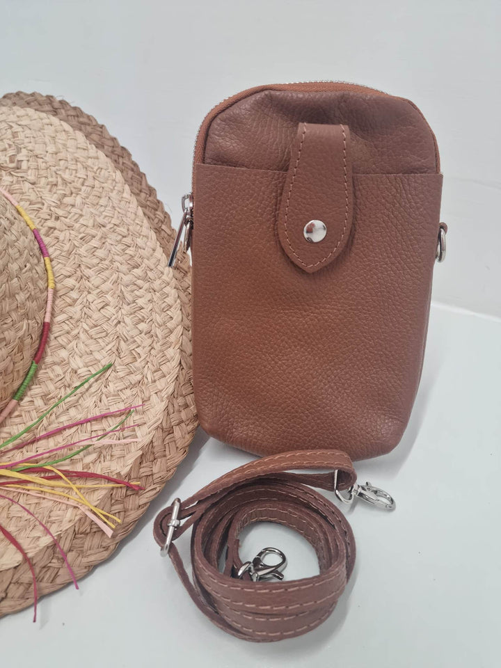 Sadie Slouchy Leather Phone Bag - Tan