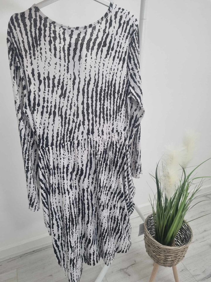 Zebra Print Parachute Dress -  Black/White