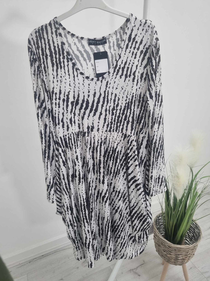 Zebra Print Parachute Dress -  Black/White