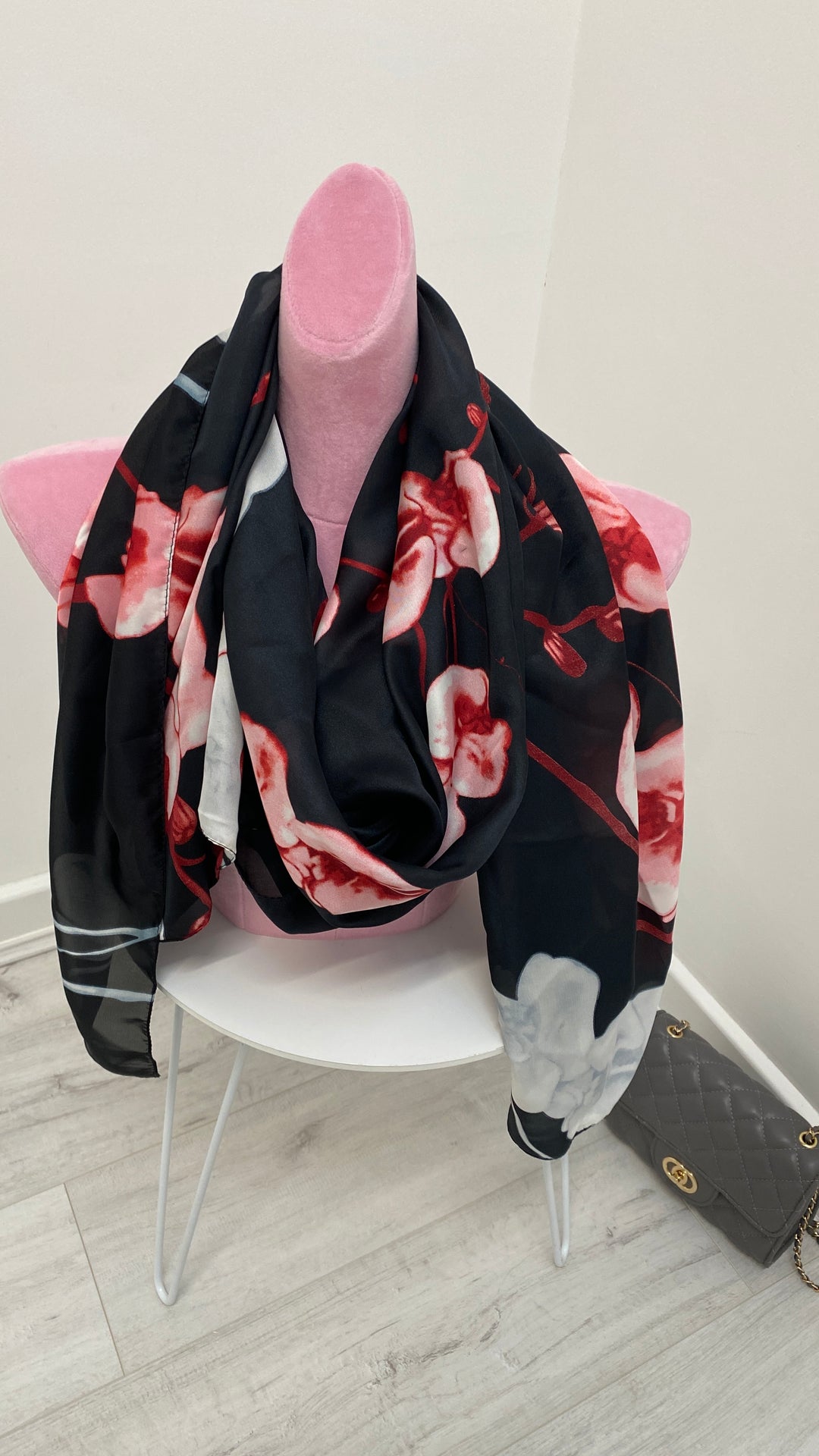 Silk Orchid Scarf - Black/Pink