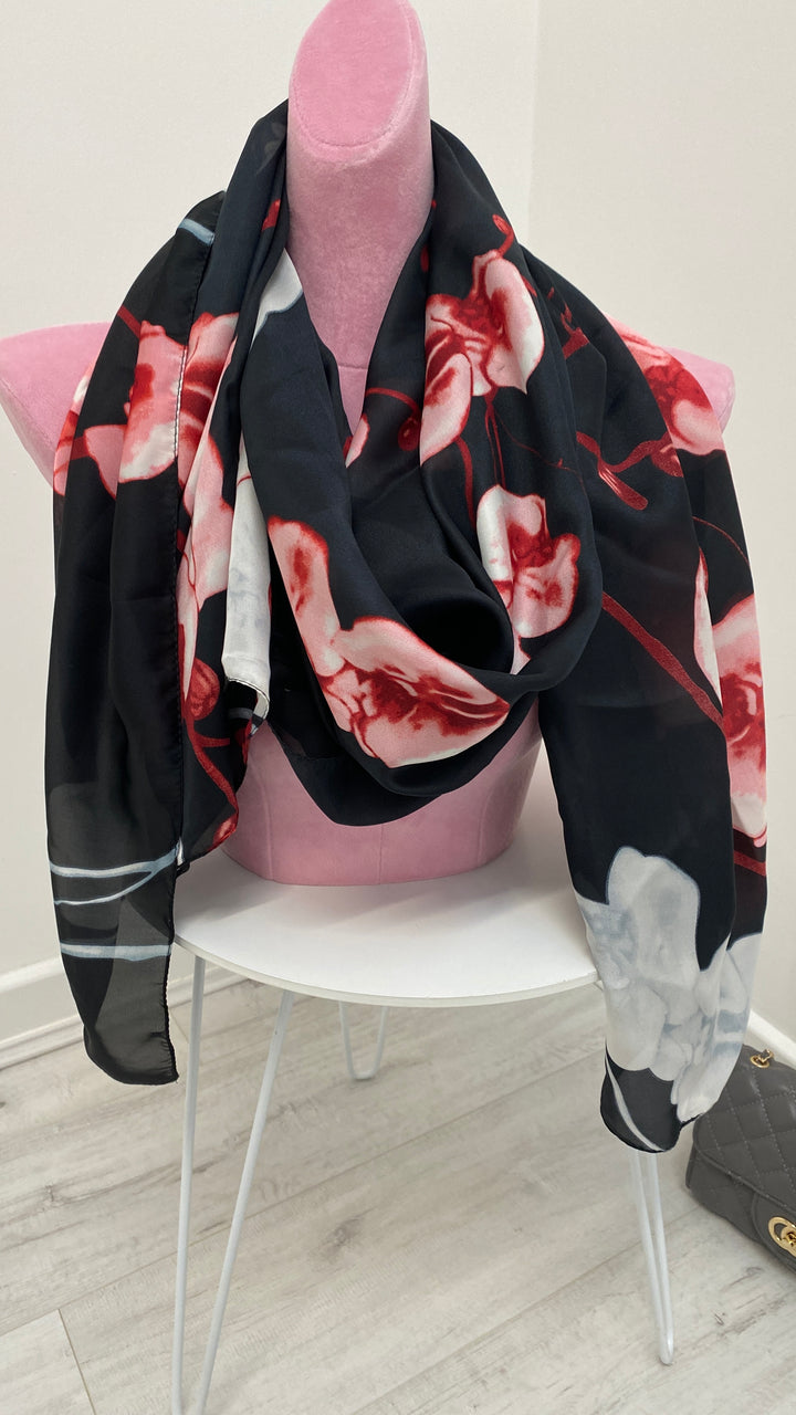 Silk Orchid Scarf - Black/Pink