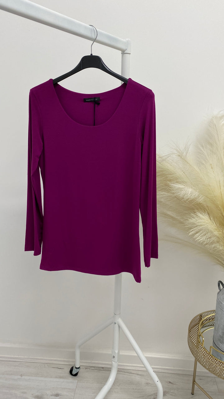 Double Layered Long Sleeve Tops - Magenta