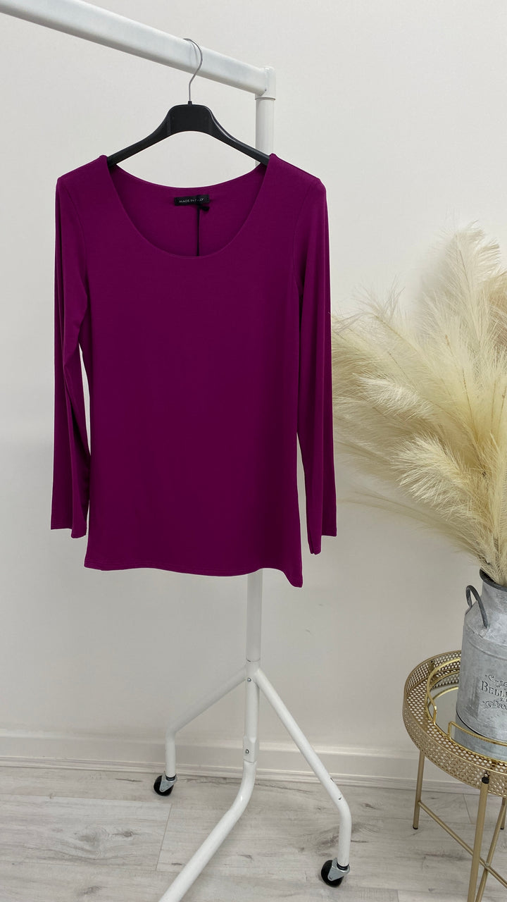 Double Layered Long Sleeve Tops - Magenta