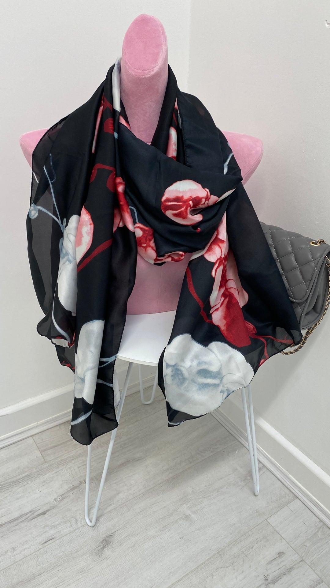 Silk Orchid Scarf - Black/Pink