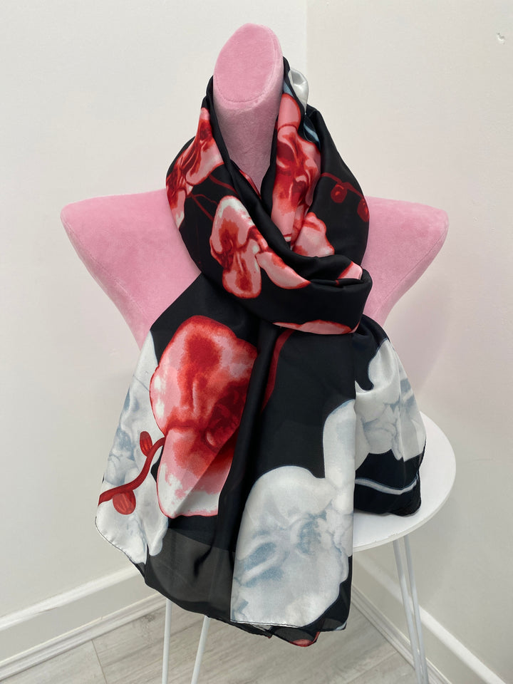 Silk Orchid Scarf - Black/Pink