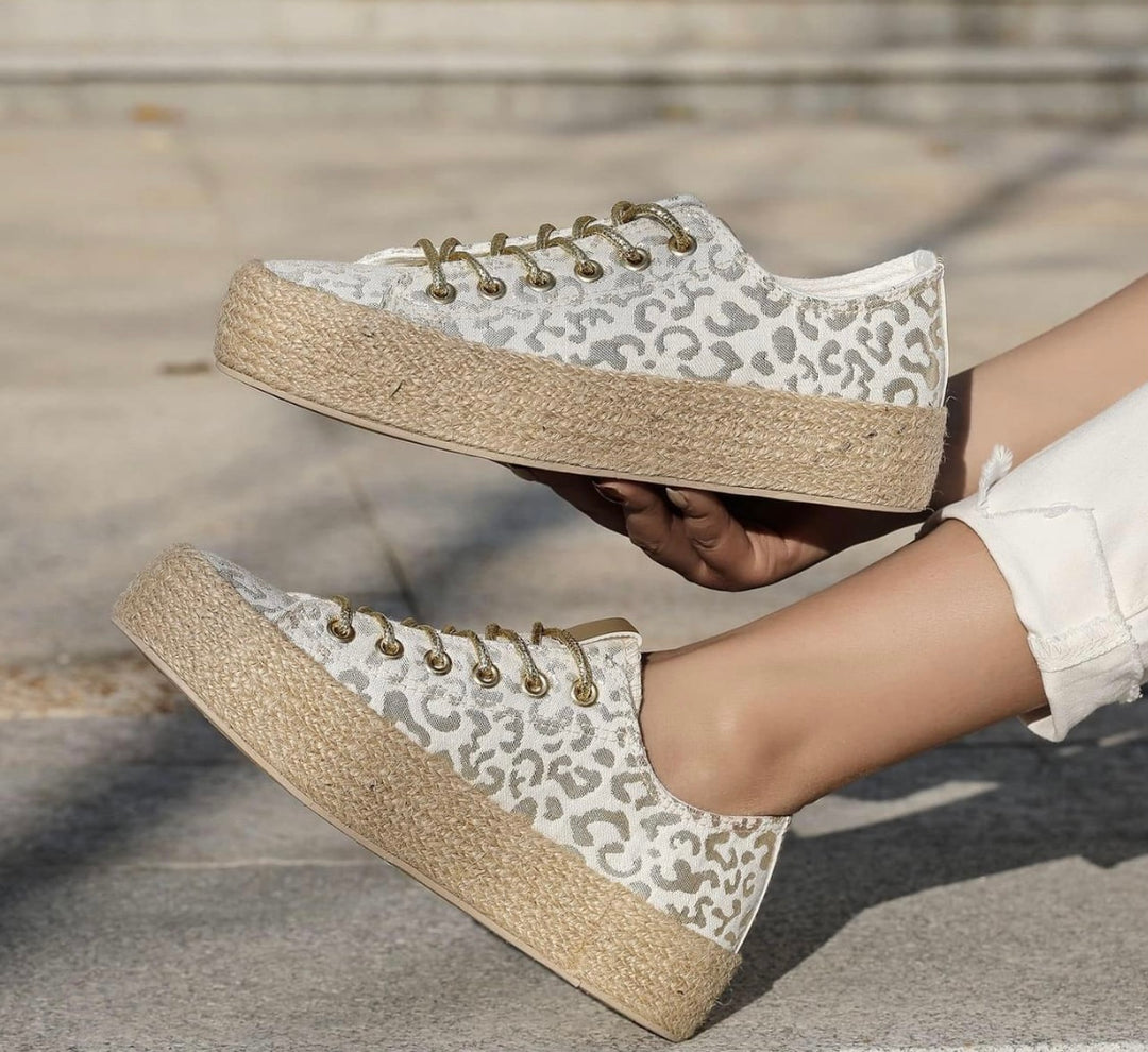 Espadrille Pumps - Metallic Leopard (Silver or Gold)