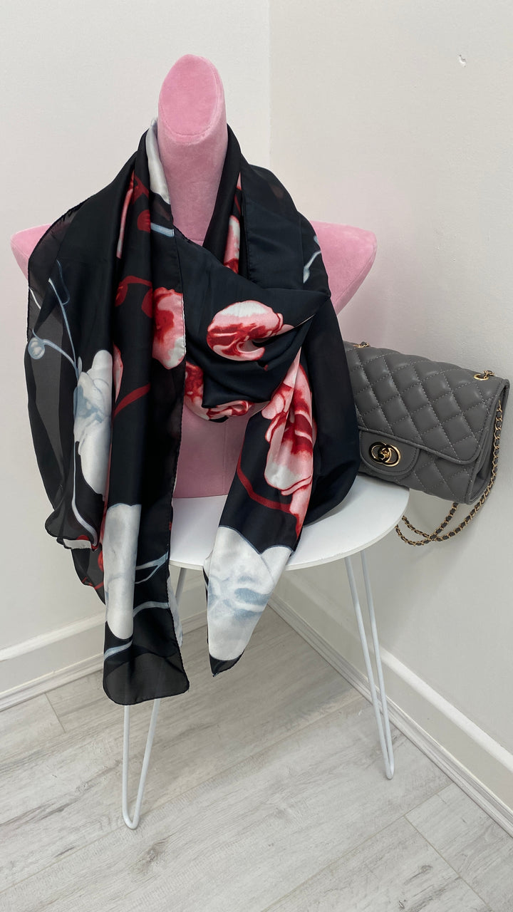 Silk Orchid Scarf - Black/Pink