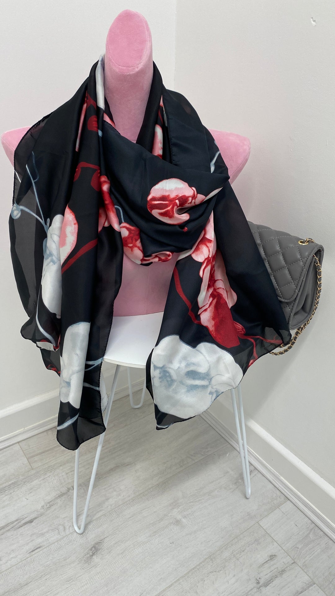 Silk Orchid Scarf - Black/Pink