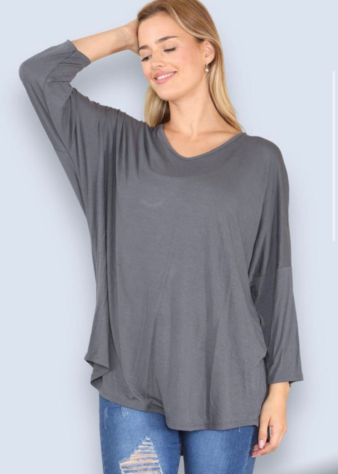 Long Sleeve Top - Charcoal (Curvy)