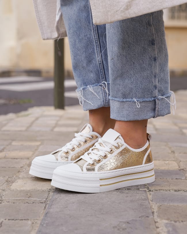 Ibiza Flatform Trainers - Gold