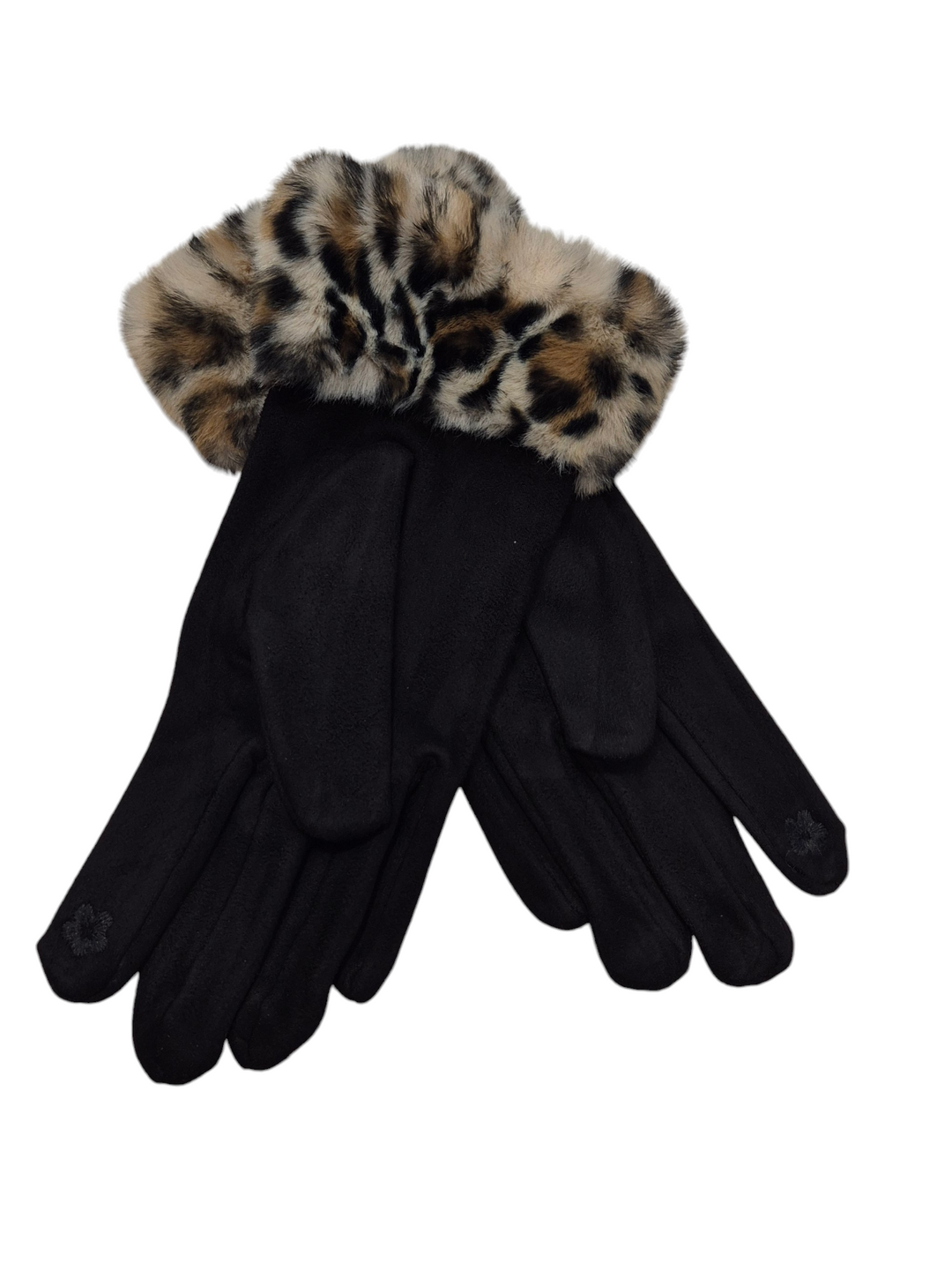 Oslo Leopard Faux Fur Gloves -  Black