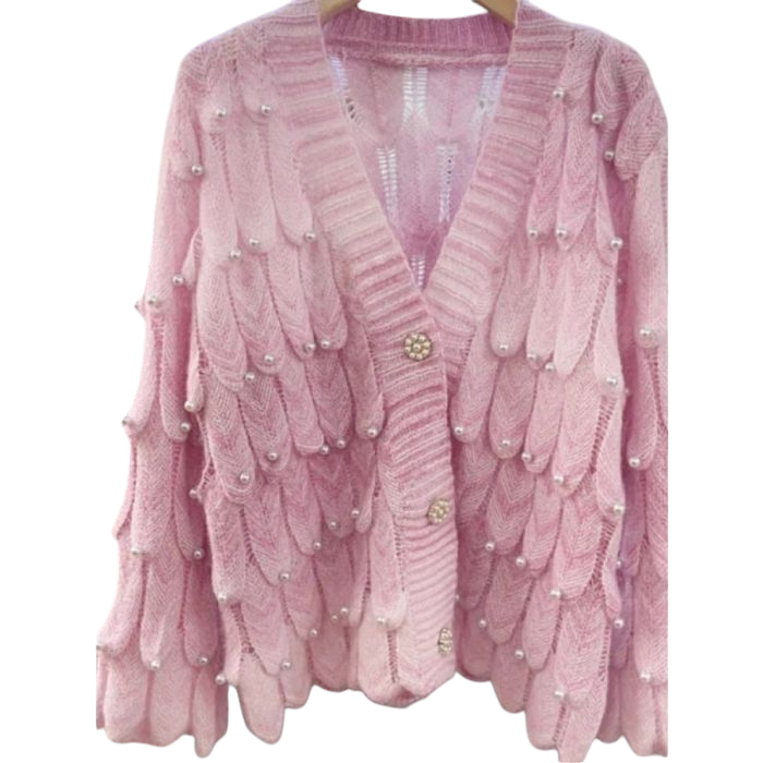 Scalloped Pearl Cardigan - Pink