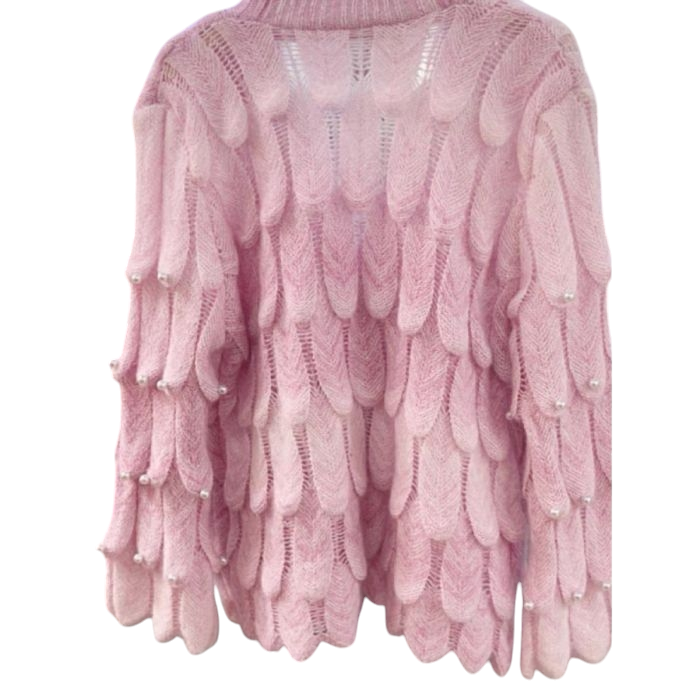 Scalloped Pearl Cardigan - Pink