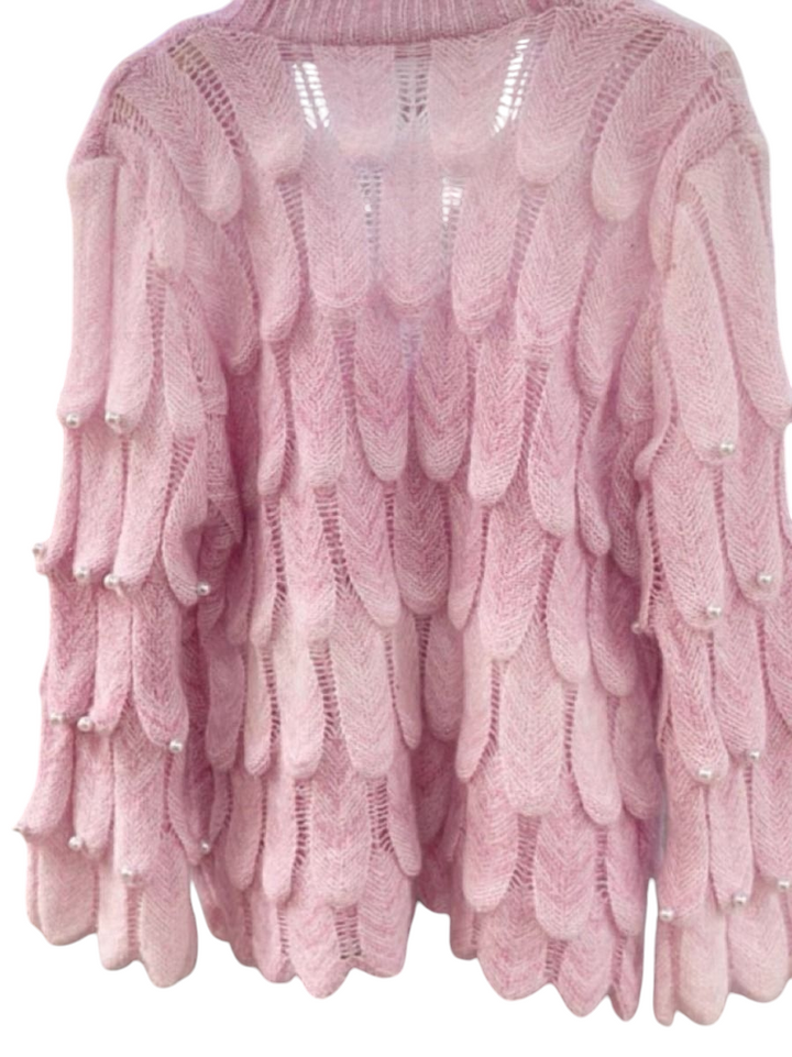 Scalloped Pearl Cardigan - Pink