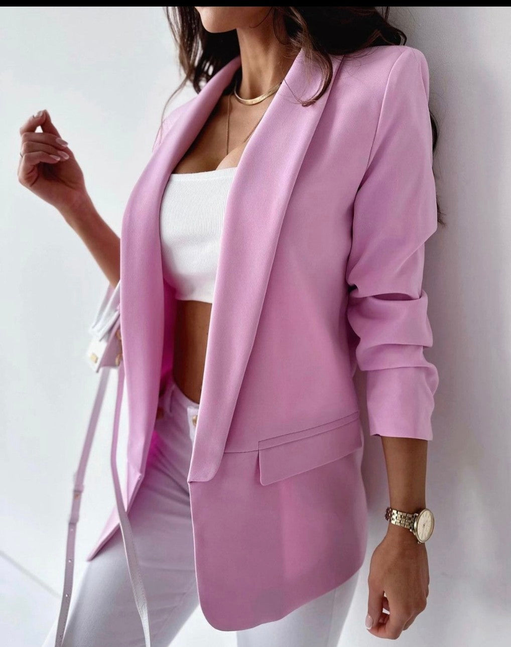 Betty Blazer with Ruched Sleeve - Pink