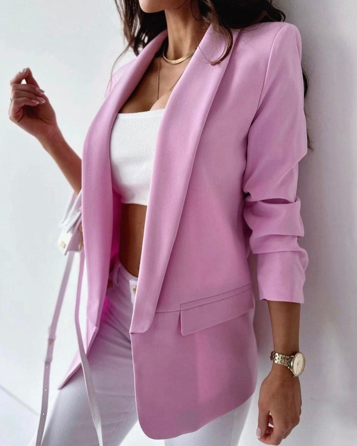 Betty Blazer with Ruched Sleeve - Pink