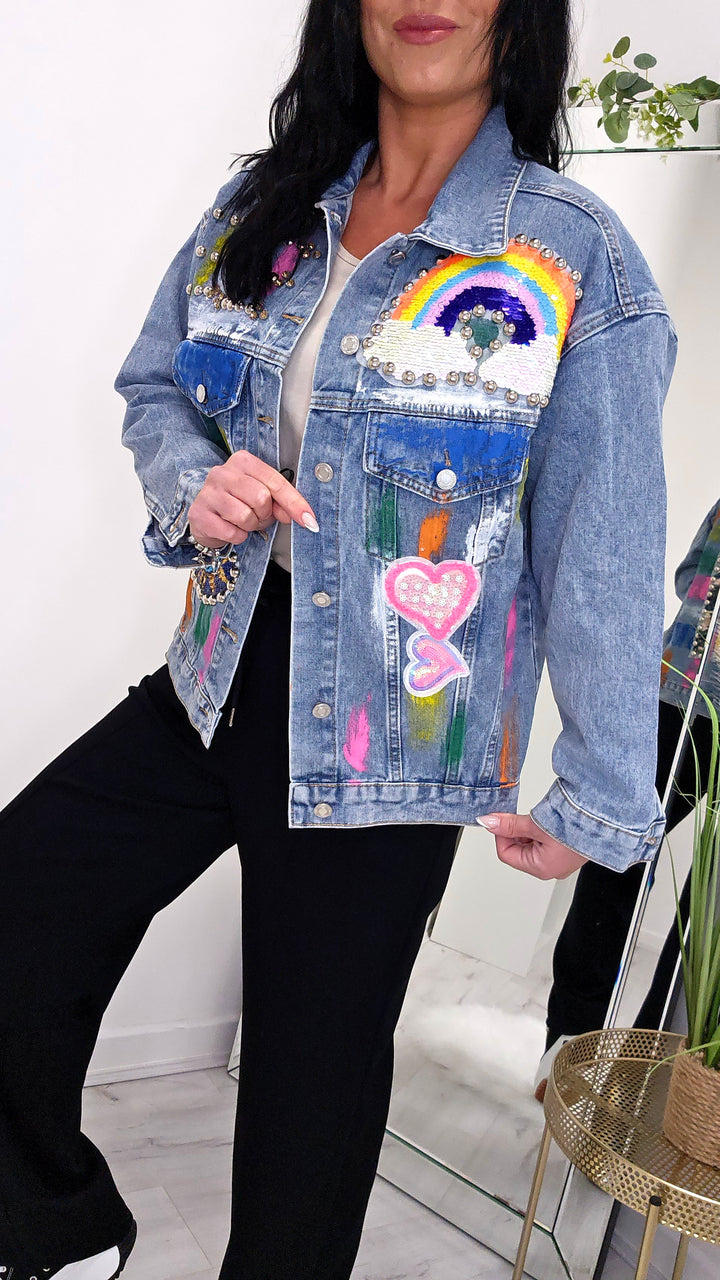 Rainbow Denim Jacket - Stonewashed