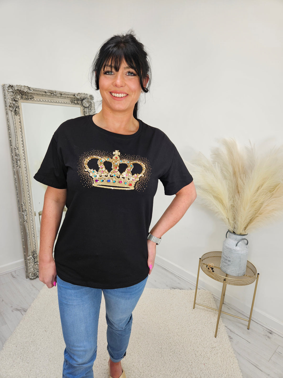 Crown Tee Shirt Multi Crystals - Black (choose your Size)