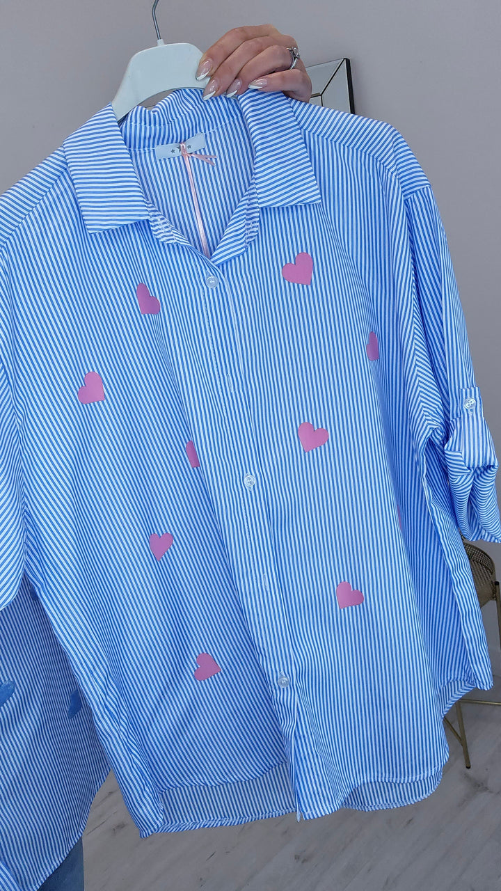 Pippa Pin Stripe Shirt with Hearts - (choose your Colour)