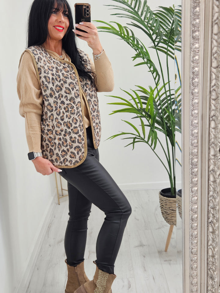 Alexa Quilted Waistcoat - Leopard Print ( Choose your colour )