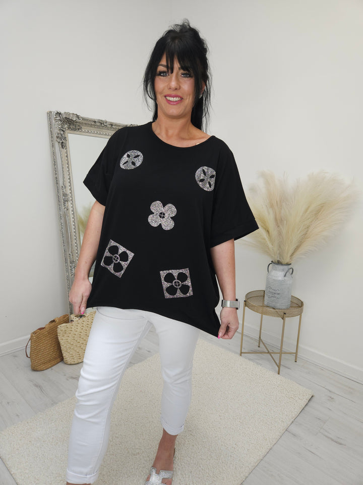 Louise Sparkly Tee Shirt - Black (Curvy)