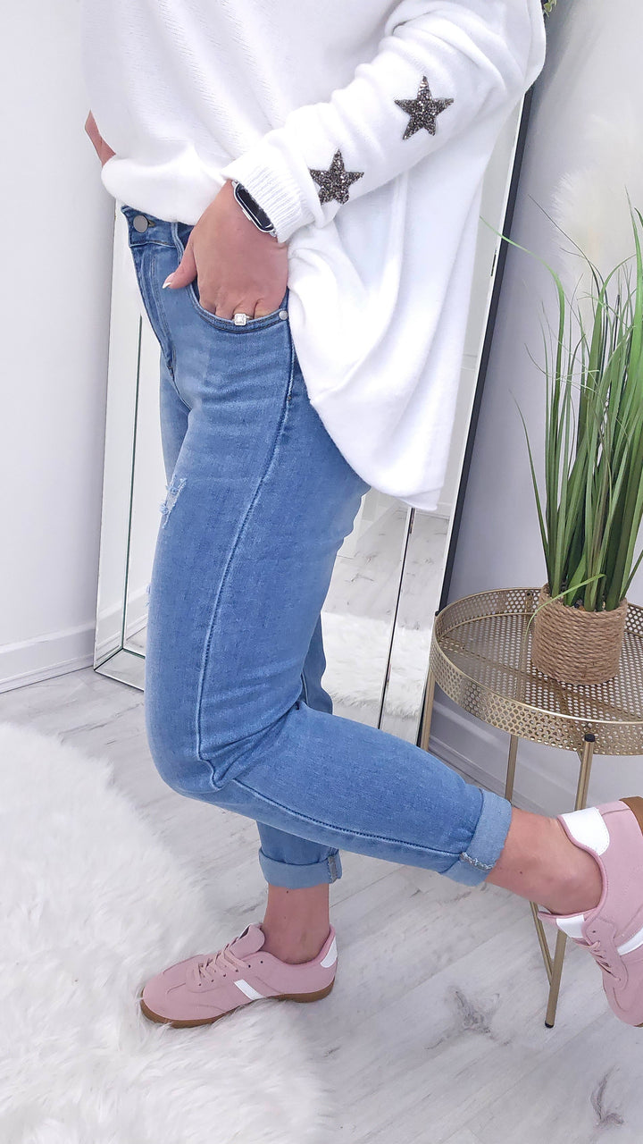 Mia Mom Jeans (G Smack) Subtle Rips - Pale Wash (choose your Size)