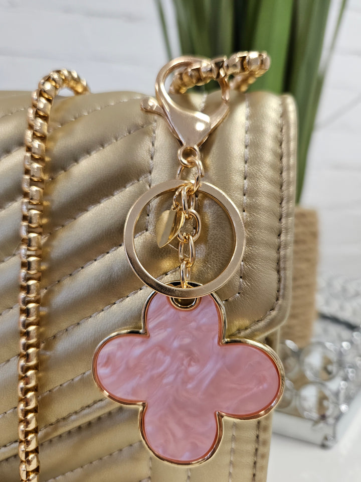 Clover Pearlised Key Ring/Handbag Charm - Pink