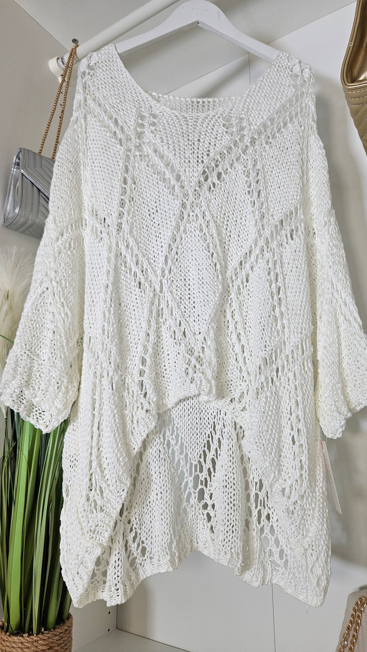 Madrid Crochet Throwover Top - White