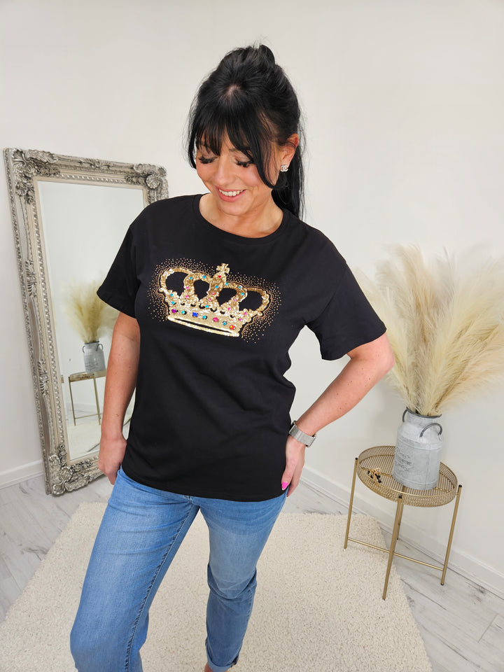 Crown Tee Shirt Multi Crystals - Black (choose your Size)