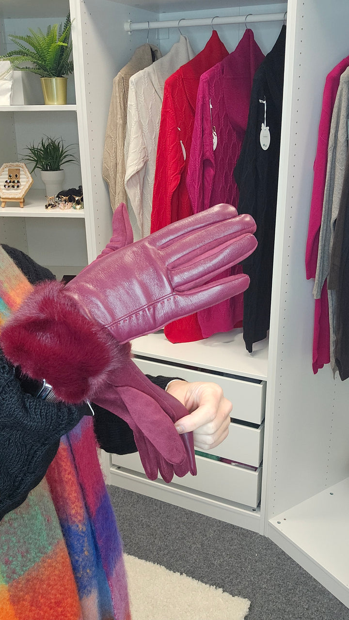 Oslo Gloves with Faux Fur - Burgundy