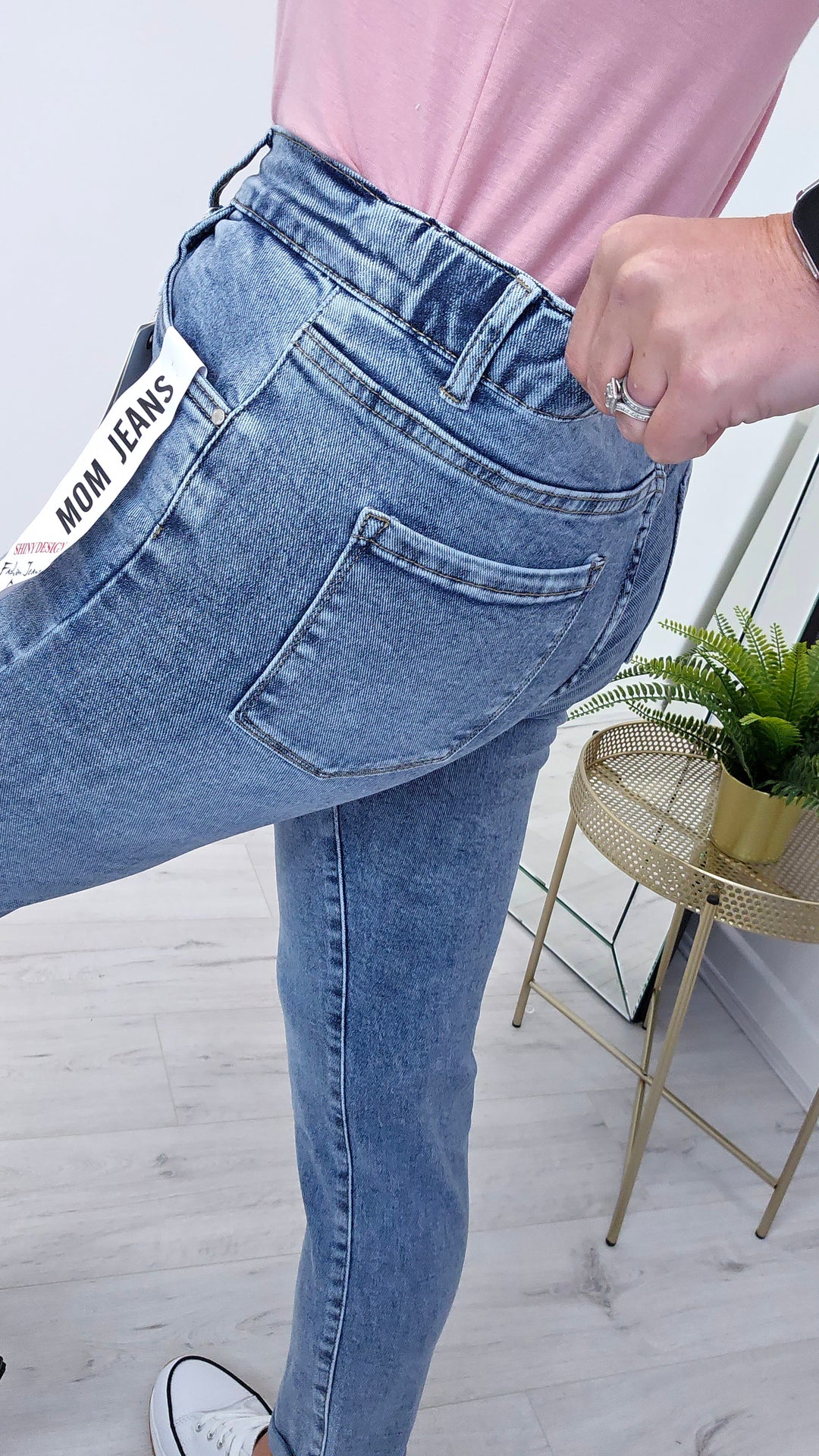 Acid Mom Jeans - Mid Wash Elasticated Waistband (choose your Size)